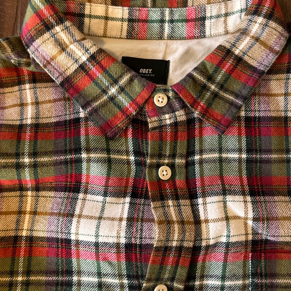 Obey Casual Plaid Button Down - Red, Green, White